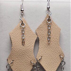 No. 158 Handmade earrings with leather pieces 2 1/2 inches long